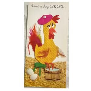 Vtg MCM Get Well Card Unused USA 1960s Chicken Retro Humor Sunshine Studio